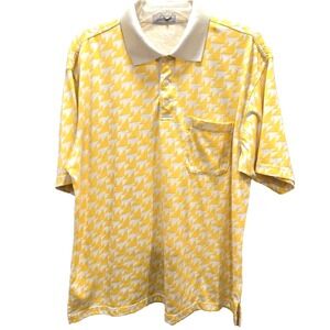 80s VTG Crocodile Polo Shirt Mens XL Yellow White Geometric Pattern Pocket